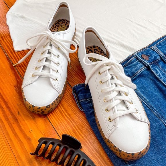 Keds Shoes - White leather Keds with cheetah soles.